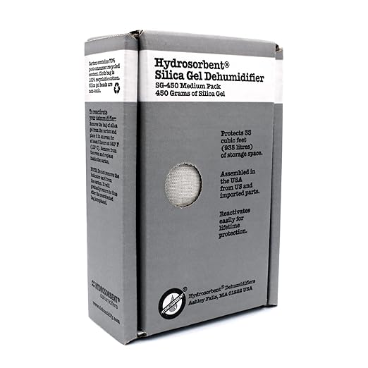 HYDROSORBENT® Gun Safe Dehumidifier Rechargeable Silica Gel 450 Gram Carton. Moisture Absorber. Reusable Desiccant Dehumidifier for Gun Safe – Made in USA Silica Gel Desiccant. 1 Unit - SG450