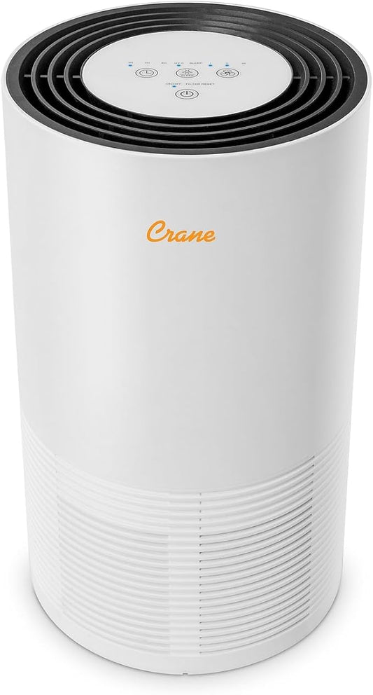 Crane Air Purifier with True HEPA Filter, UV Light, 300 Sq Feet Coverage, Timer Function, Sleep Mode, Washable Particle Filter, EE-5068
