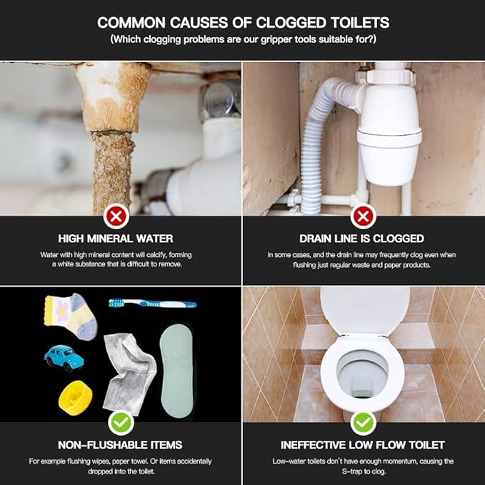 50 Inch Toilet Snake Drain Auger Cleaner Tool, Upgraded Grabber Unclogger Tool, Toilet Auger Grabber, Stainless Steel Telescoping Rod for Pick/Grab Objects Clogged in Toilet Pipes/Drain