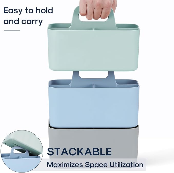 Multiuse Caddy Organizer with Handle - Stackable Plastic Tote Bin - Art Craft Supplies, Office, Desk, Stationery Pen Holder, Kitchen, Utensil, Makeup, Bathroom, Shower, Cleaning, Dorm Organizer - Mint