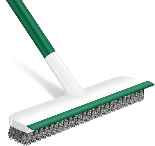 SetSail Upgraded Large 12 in Wide Floor Scrub Brush with 51-Inch Long Adjustable Handle 2 in 1 Scrape Brush Stiff Bristle Floor Scrubber for Cleaning Shower Bathroom Garage Kitchen Wall Deck Tub Tile