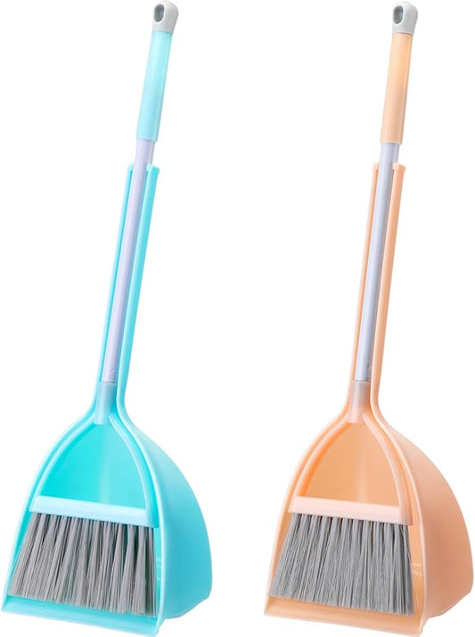 Roshtia 2 Pcs Mini Broom with Dustpan for Kids Broom and Dustpan Set Toddler Cleaning Set Boys Girls Small Cleaning for Kitchen Bathroom Pet (Blue,Red)