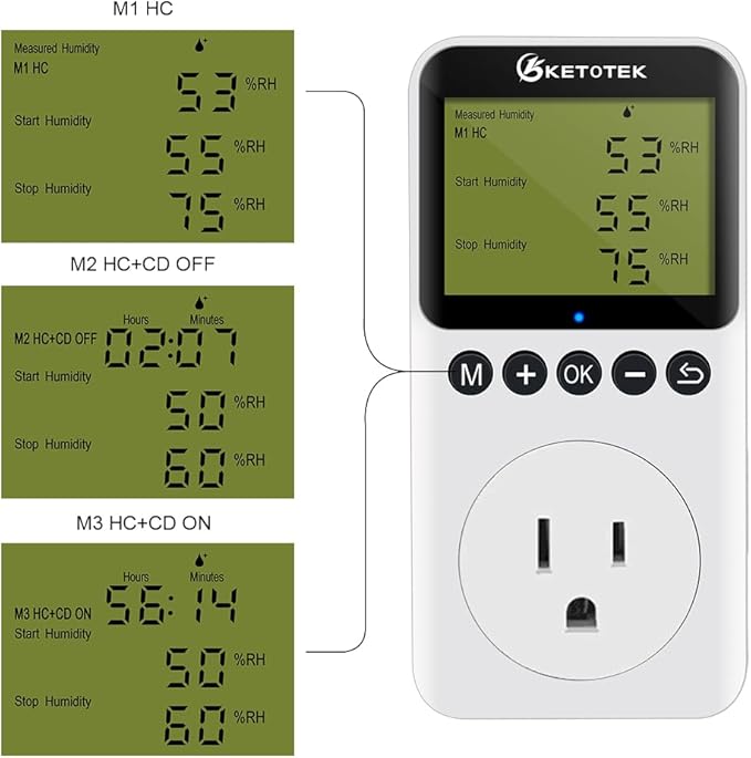 Digital Humidity Controller Outlet Plug 120v 15A Humidistat Countdown Control Switch for Greenhouse Reptile Bathroom Vent Fan Humidifier Dehumidifier