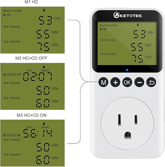 Digital Humidity Controller Outlet Plug 120v 15A Humidistat Countdown Control Switch for Greenhouse Reptile Bathroom Vent Fan Humidifier Dehumidifier