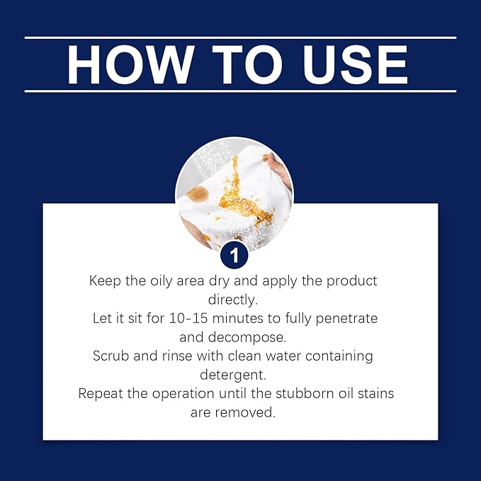 Instant Oil Stain Remover for Clothes, Quick and Easy Grease Removal, Fabric Stain Remover For Cooking, Engine, Dried Oil And Grease Stains, Safe for All Fabric Types