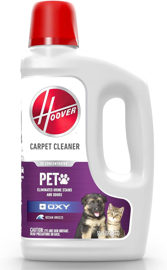 Hoover Oxy Pet Carpet Cleaner Solution, 50 oz., Ocean Breeze Scent, Deep Cleaning Carpet Shampoo Solution, Eliminates Urine Stains and Odors, Pair with Hoover Carpet Cleaner Machine
