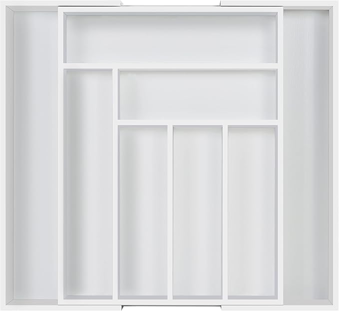Utopia Kitchen Expandable Drawer Organizer, Adjustable Kitchen Drawer Organizer, Bamboo Drawer Dividers Organizer for Kitchen, Silverware, Flatware, Living Room (6-8 Slots, White) Pack of 1