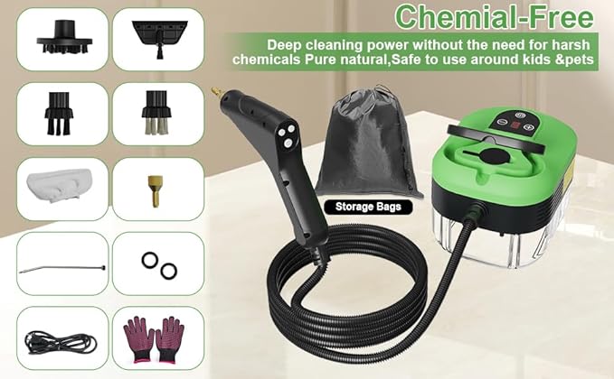 Steam Cleaner for Home, 15s Heat-Up, 1.2L Water Tank, 6-Level Adjustable Handle, Handheld Steam Cleaner for Car Detailing, Dirt, Furniture, Couch, Floor Tile, Bathroom, Bed Bugs, 9Pcs Accessories