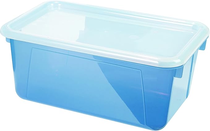 Storex Small Cubby Bins – Plastic Storage Containers for Classroom with Non-Snap Lid, 12.2 x 7.8 x 5.1 inches, Tint Teal, 5-Pack (62486U05C)