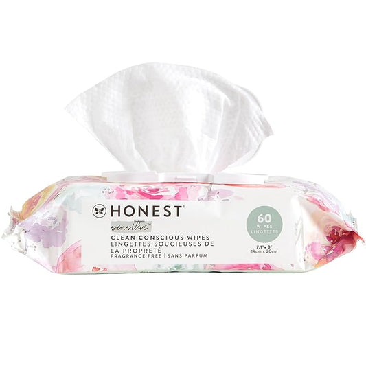 The Honest Company Hypoallergenic Multi-Use Baby Wipes for Sensitive Baby Skin, Rose Blossom, 60 Count