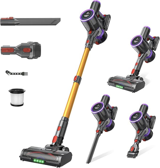 Cordless Stick Vacuum Cleaner: 500W 45KPA 45Mins with Powerful Suction, Self-Standing Lightweight Wireless Rechargeable Handheld Vacuum with Touch Screen for Home Pet Hair/Carpets/Floors/Sofa