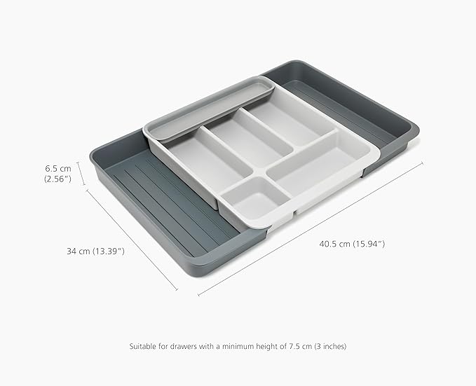 Joseph Joseph DrawerStore Expanding Flatware Cutlery Organizer, Expandable Utensil Tray for Kitchen Drawer, Recycled Plastic