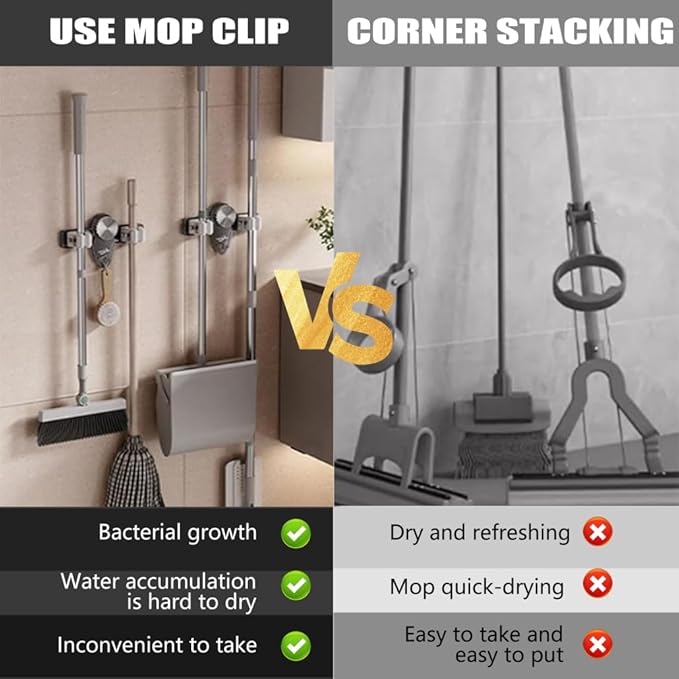 Broom and Mop Holder Wall Mount 2PCS Suction Cup Organizer with Retractable Rack No Drill Bathroom Storage Transparent Grey