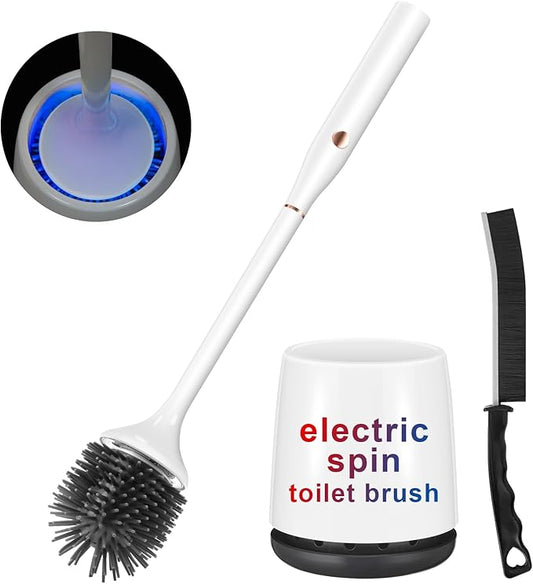 Electric Toilet Brush,Silicone Toilet Brush,Toilet Brush,Toilet Bowl Brush and Holder Set with Ventilated Holder，with 1 Crevice Cleaning Brushes