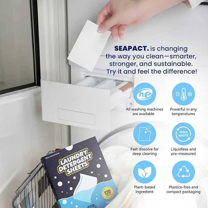 Laundry Detergent Sheets Up to 120 Loads, Gentle for Skin, Lavender Scent, Plastic Free, Stain-Fighting Enzymes, Soap Sheets, No Waste, Quick Dissolve, Easy to storm, Dorm Travel essentials, 60 Ct