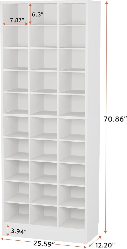 Tribesigns 10-Tier Shoe Storage Cabinet, White Wooden Shoe Rack with 30 Cubbies, Freestanding Tall Entryway Shoe Organizer for Closet, Entryway, Living Room