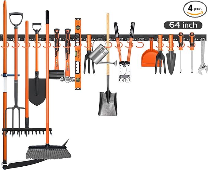 HORUSDY 64'' Adjustable Wall Mount Tool Organizer, Garage Tool Storage System with Heavy Duty Hooks, Tool Hangers for Broom, Mop, Shovel, Rake & Garden Tools