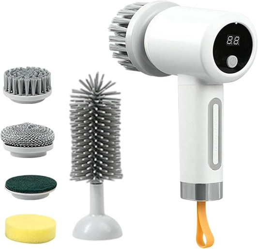 Electric Scrubber for Cleaning - 3-Level Electric Adjustable Household Tool with 5 Brush Heads - Bathroom Cleaning Brush | for Bathtub Tile Grout Floor Toilet Kitchen Wall Home Household Apartment Car