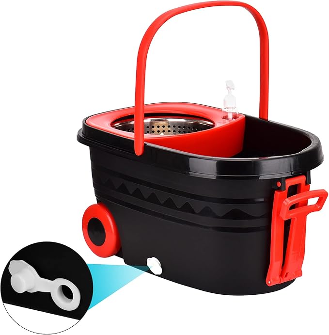 Mop Bucket Set, 360 Spin Stainless Steel Spin Mop Bucket System with 3 Mop Heads, for Floor Cleaning