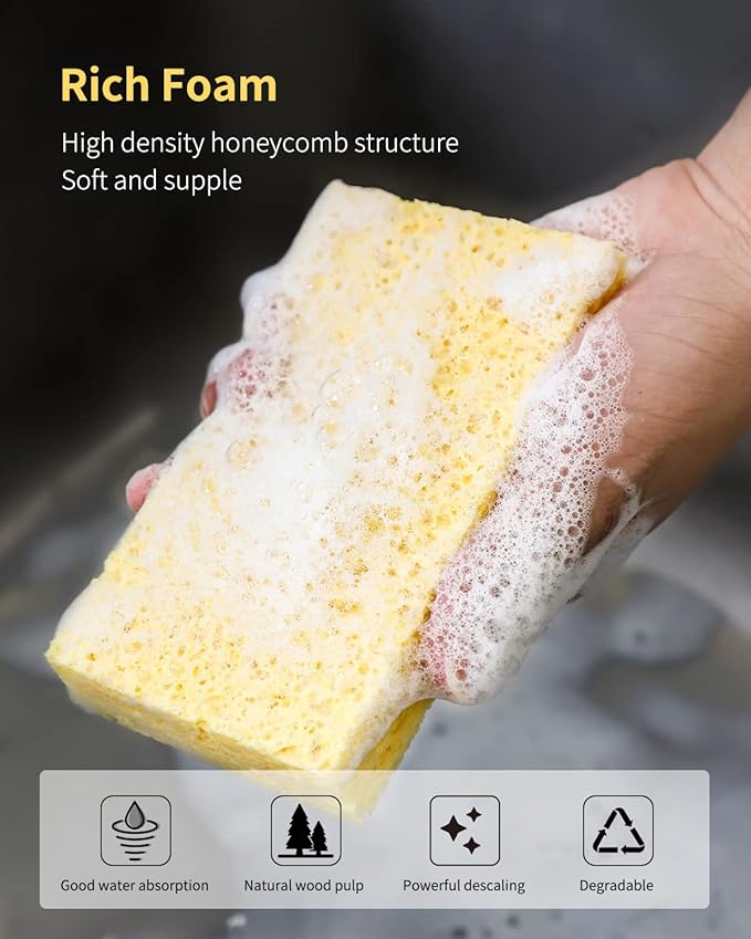 ARCLIBER Cellulose Sponges,Heavy Duty Scrub Kitchen Sponge,Clean Tough Messes Without Scratching Sponges Kitchen,Pop Up Eco Sponges DIY (6 Pack)