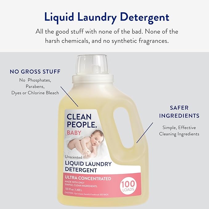 The Clean People Liquid Laundry Detergent - Recyclable Packaging, Stain Fighting - Ultra Concentrated, Laundry Soap - Baby Laundry Detergent, 50 fl oz