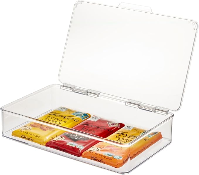 iDesign Kitchen Binz BPA-Free Plastic Stackable Organizer Box with Lid - 7.26" x 10.75" x 2.37", Clear