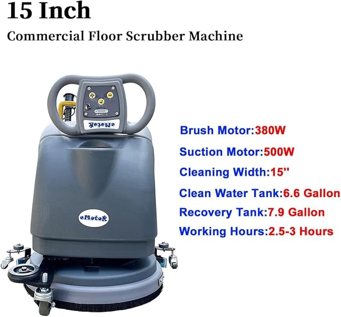 (EM-25) 15'' Brush Foldable Walk Behind Hand Push Floor Scrubber Machine,
