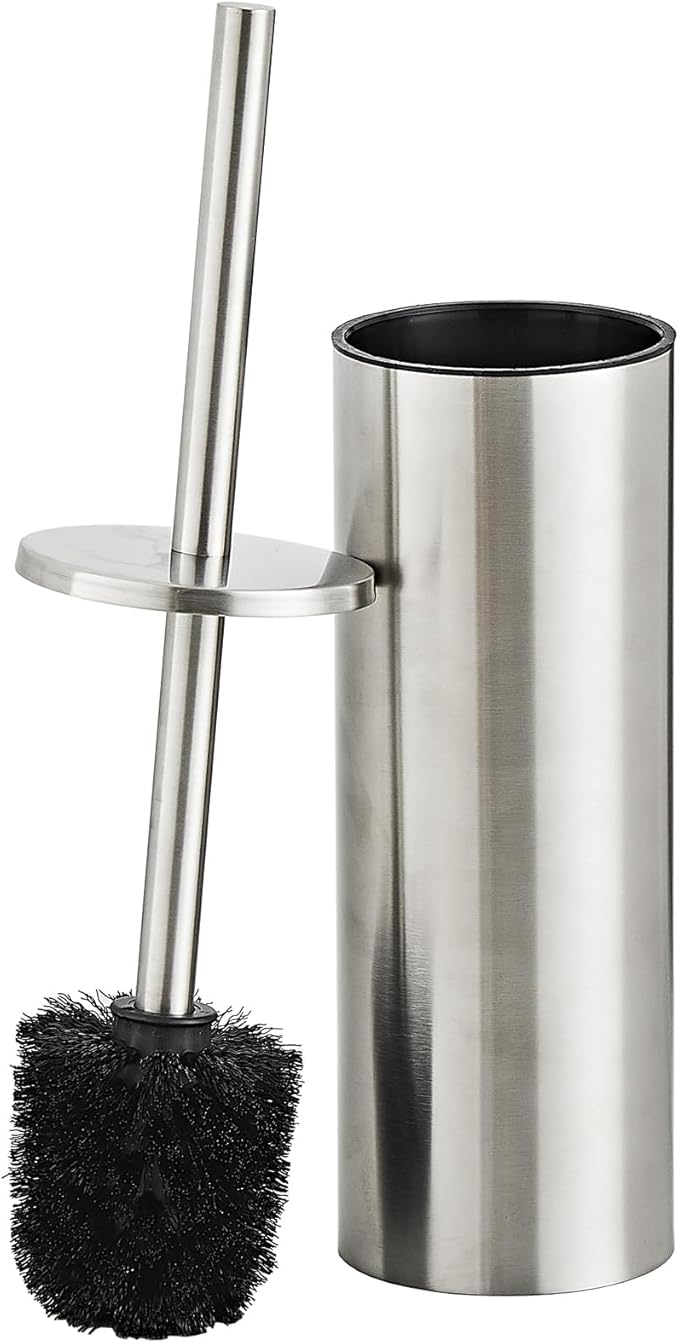 Brushed Nickel Toilet Brush and Holder Set - Stainless Steel Toilet Bowl Scrubber with Replaceable Head & Splash Guard