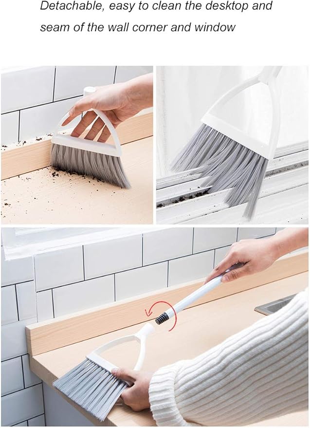 Mini Broom and Dustpan, Home Kitchen Sweeping for Kids(White+Blue)