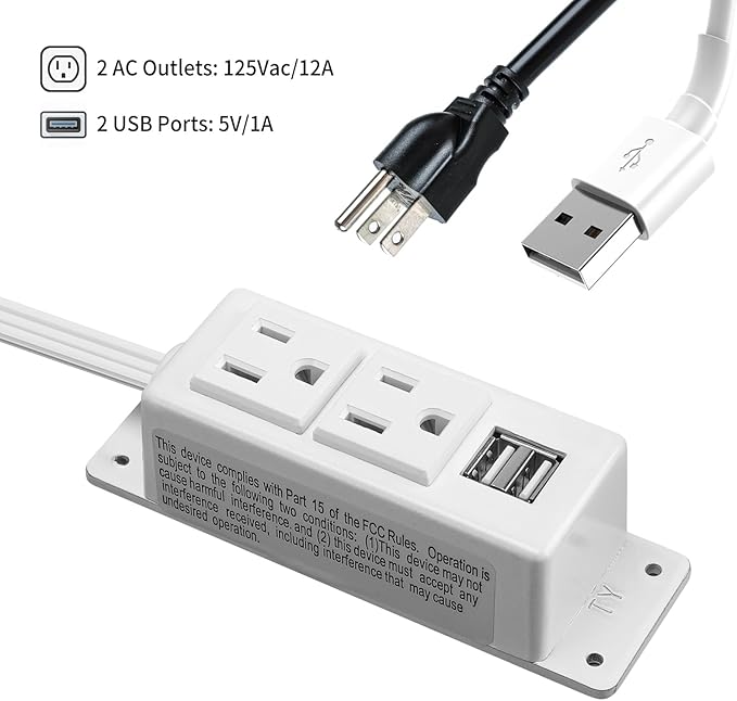 Gun Safe Power Outlet Kit, Briidea Gun Safe Accessory Electrical Outlet with USB for Interior Dehumidifiers and Lights, White