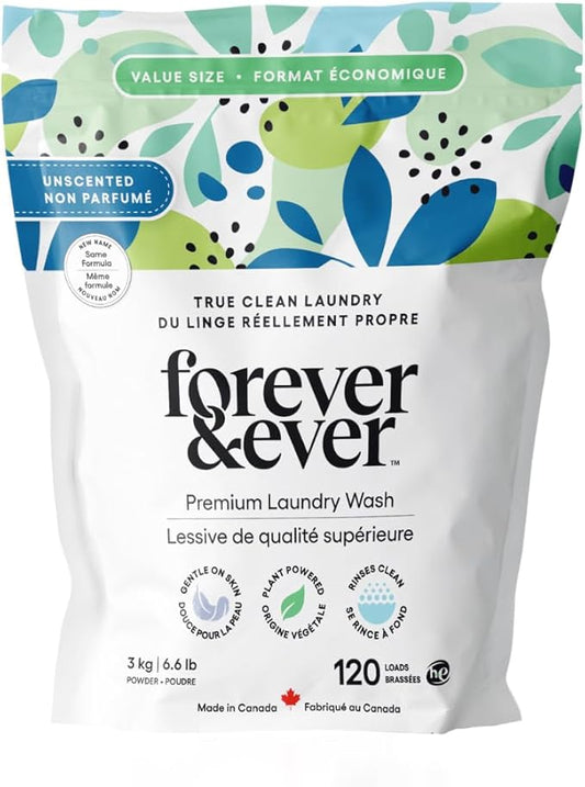 All Natural Laundry Detergent Powder, Unscented Powder Laundry Detergent, Fragrance Free, Organic, Biodegradable, High Efficiency Compatible Washing, Eco Friendly Premium Wash, 6.6lbs