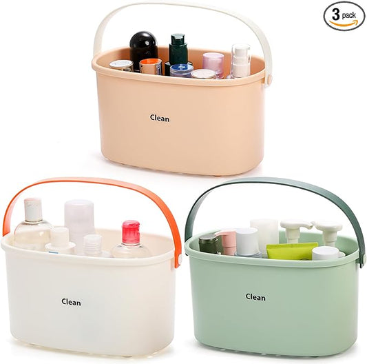 Frcctre 3 Pack Plastic Shower Caddy Basket with Handle, Portable Plastic Storage Basket Tote Organizer Bin Cleaning Caddy for Bathroom, Kitchen, College Dorm