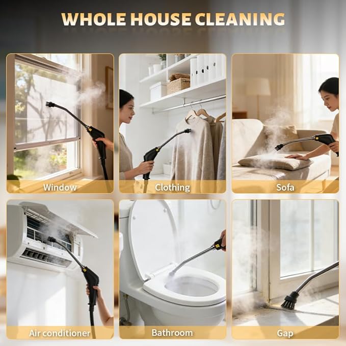 Portable Steam Cleaner, 15s Fast Heat Handheld Steamer for Cleaning with 1L Large Tank, 6 - Level Steam Control for Car Detailing, Kitchen Grease, Bathroom Cleaning