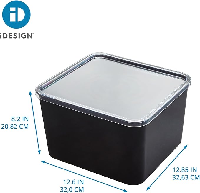 iDesign Storage Bin with Lid & Wall Mount Bracket, The Wallspace Collection – 12" x 12" x 8", Clear Bin