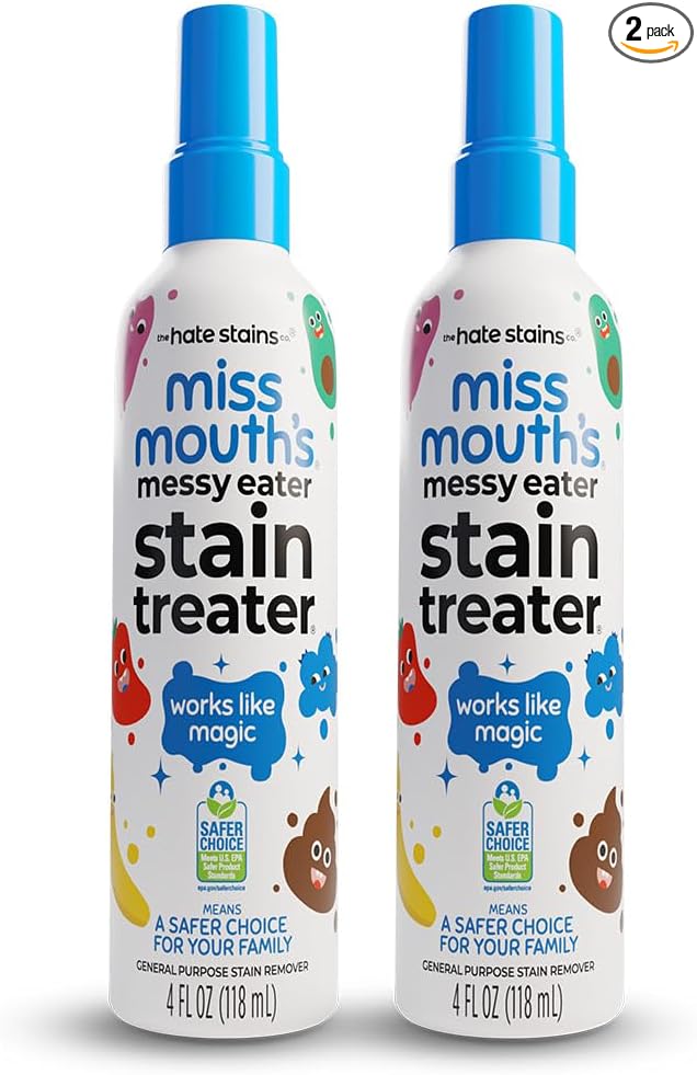 Miss Mouth's Messy Eater Stain Treater Spray - 4oz 2 Pack Stain Remover - Newborn & Baby Essentials - No Dry Cleaning Food, Grease, Coffee Off Laundry, Underwear, Fabric