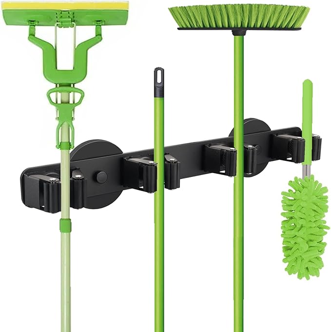 Strong Magnetic Mop Broom Holder, Heavy Duty Magnetic Mop Hanger for Refrigerators, Magnet Wall Mount Broom Holder for Cleaning Tools, Anti-slip Storage Rack for Home Kitchen Workshop Laundry Garage