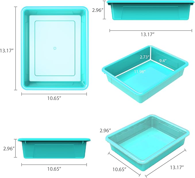 Storex(62522U05C) Letter Size Flat Storage Tray – Organizer Bin for Classroom, Office and Home, Teal, 5-Pack ,10 x 13 x 3 Inches