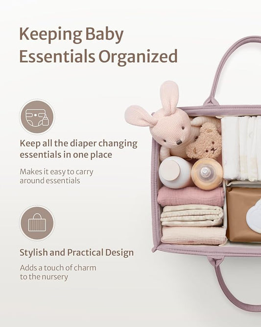 Blissful Diary Baby Diaper Caddy Organizer, Stylish Storage Basket for Newborn Essentials and Diaper Station, Gift for Baby Shower and Registry Must-Have, Mauve Pink | Gift for Baby Shower, Registry Must-Have