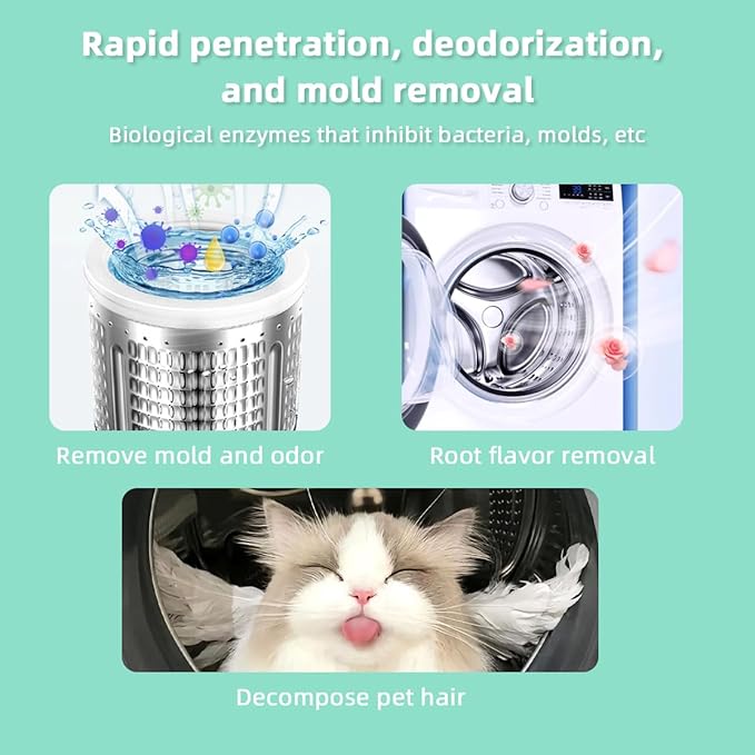 Pet Hair Remover for Laundry, Pet Hair Dissolver for Washing Machine, Deep Cleaning Washing Machine Cleaner, 14.3 Oz, 405g, HE/Top/Front-Load Compatible, 3 Sachets