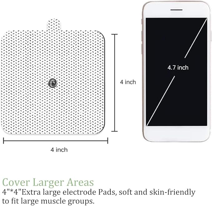 TENS Unit Electrode Pads for Waist and Lower Back Pain Relief Standard 3.5mm Snap-on 4x4" Large Reusable TENS Unit Pads Premium Non-Irritating TENS Pads Replacement Self-Adhesive Electrode Pads-6Pcs
