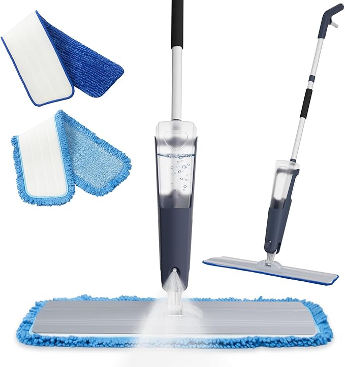 24" Dry mops for Floor Cleaning, 2-Pack Microfiber mop Spray System, Commercial Heavy-Duty Wet mops with 28oz Big Tank, 2 Washable Pads for Lobby, Pool, Factory, Office, Warehouse, Concert, Library