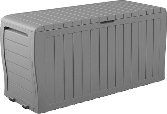 Keter Marvel Plus 71 Gallon Resin Outdoor Storage Box for Patio, Balcony & Garden – Weather‑Resistant Deck Box for Cushions, Pillows, Pool Floats & Tools, Light Grey