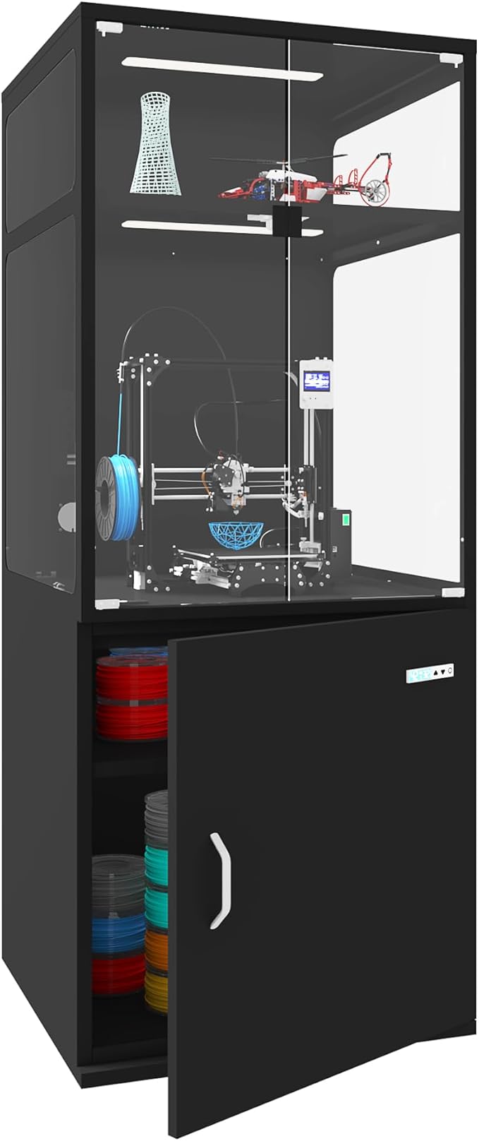 400L 3D Printer Cabinet with Filament Storage, Built-in Dehumidifier & Ventilation System – Humidity Control for Filaments，Odor-Free Workspace, and LED Showcase(400LBlack)