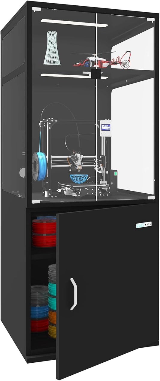 400L 3D Printer Cabinet with Filament Storage, Built-in Dehumidifier & Ventilation System – Humidity Control for Filaments，Odor-Free Workspace, and LED Showcase(400LBlack)