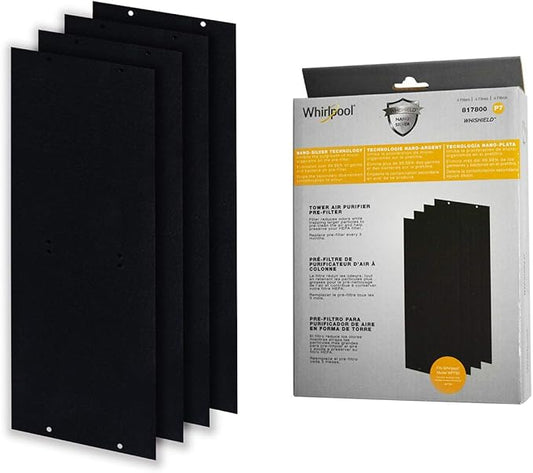 Whirlpool 817800 Genuine Charcoal Pre-Filter - Whishield Anti-Microbial Activated Replacement Fit Air Purifier Portable Tower WPT80, Large 4 Pack