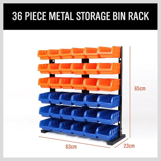 HORUSDY Storage Bins Parts Rack 36Pcs Bin Organizer Garage Plastic Shop Tool, Tools for Men