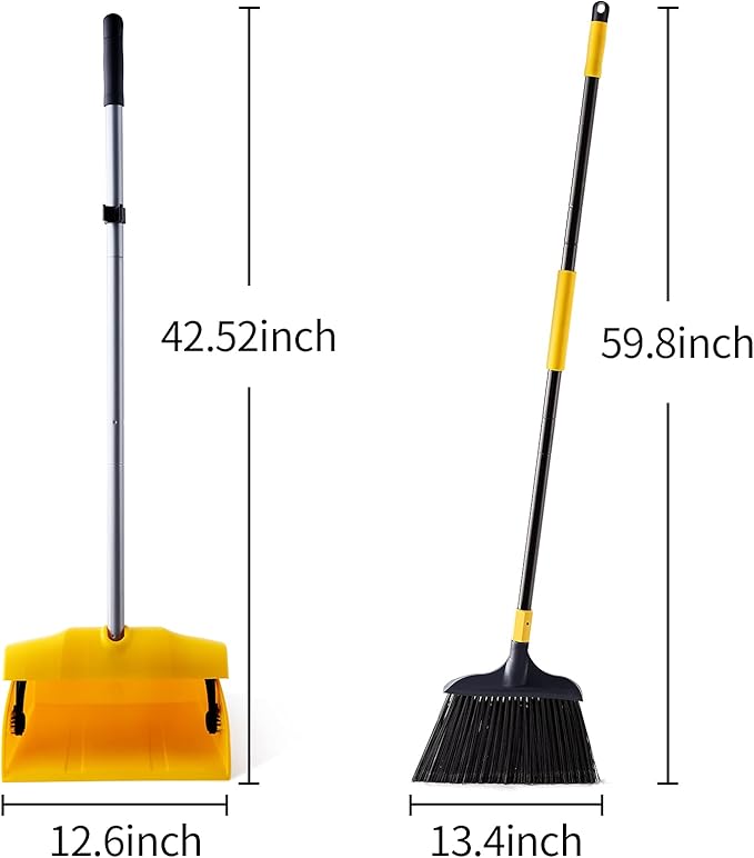 Yocada Commercial Broom and Dustpan Set with Windproof Cover Commercial Outdoor Indoor for Courtyard Garage Lobby Mall Market Floor Home Kitchen Room Office Pet Hair Rubbish