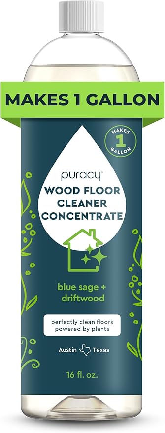 Puracy Wood Floor Cleaner Concentrate - pH Neutral Plant-Powered Hardwood & Wooden Floor Cleaner - Residue-Free Non-Sticky Cleaning Solution As Seen on TikTok (Blue Sage & Driftwood, 16 fl oz)