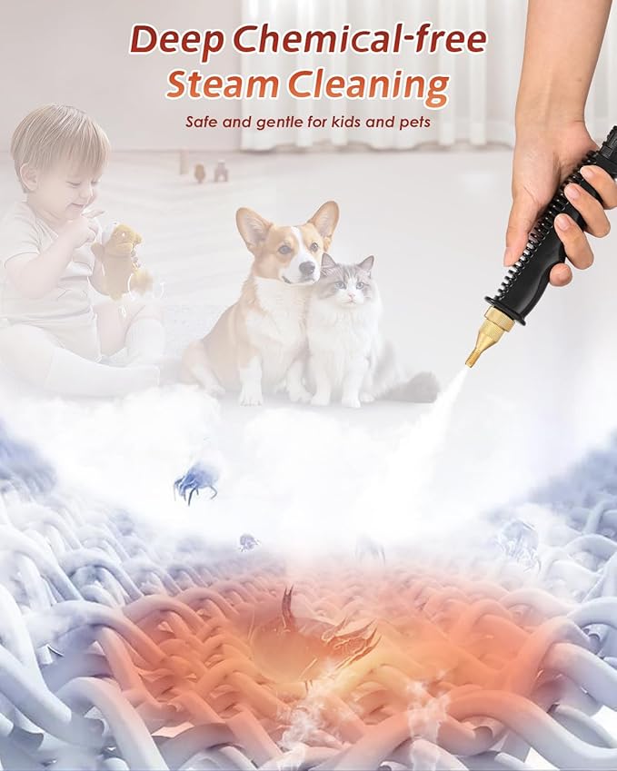 Handheld Steam Cleaner Touch Panel 2500W High Pressure Steamer for Cleaning Grout Tile Portable Steamer for Car Auto Home Small Power Cleaning Steamer with Drain Hole (Orange-red)