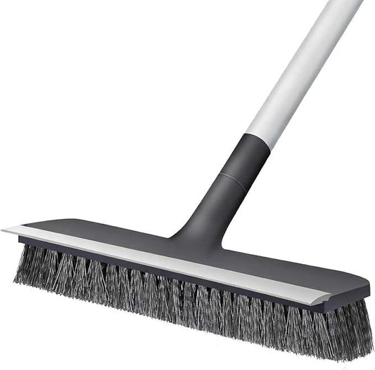 Floor Scrub Brush with Long Handle - Adjustable Handle 2 in 1 Scrape and Heavy-Duty Stiff Bristle Floor Scrubber Brush for Cleaning Bathroom, Kitchen Patio Tile Garage and Deck